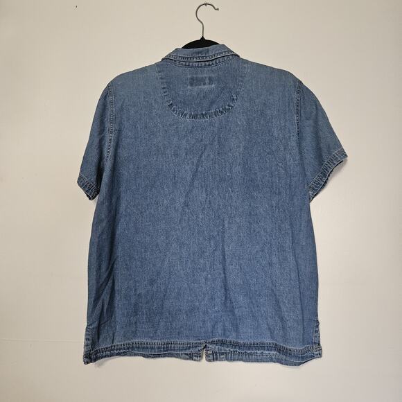 Vtg Bill Blass Denim Shirt Womens L Blue Zip Up 90s Cottagecore Minimalist Boho - Picture 5 of 8